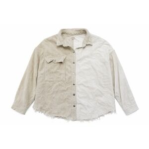 POL Women S Color Block Corduroy Oversized Shacket Shirt Jacket Fringe Two Tone